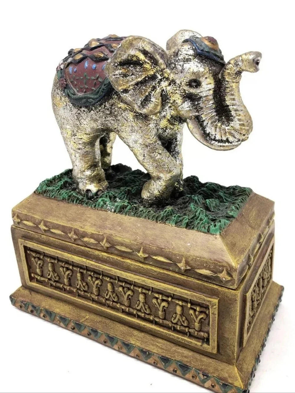 Vintage Jewelry Box Elephant Trinket Stash Decor Storage 1998 6.25” EUC